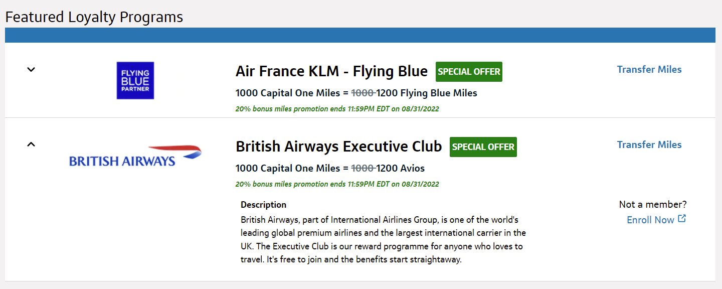 Capital One to British Airways 20 Transfer Bonus
